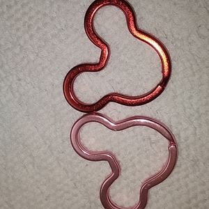 Disney Mickey & Minnie Mouse Keychains in Pink & Red 1.5 x 1 2/8 inches